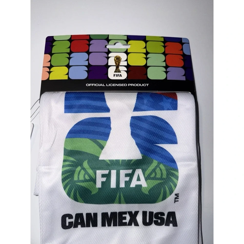 FIFA World Cup 2026 Scarf White Black Fringe CAN MEX USA Soccer Memorabilia NWT
